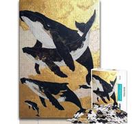 Puzzles 1000 pièces pour Adultes et Adolescents Puzzles Baleine Dorée, avec Affiche et fiche de Questions-réponses pour Les 14 Ans et Plus (Taille 75x50cm)