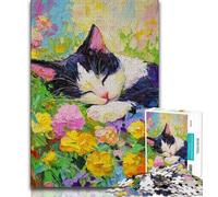 Puzzles 1000 pièces pour Adultes et Adolescents, Puzzles Chat-Fleur, avec Affiche et fiche de Questions-réponses Assorties, pour Les Enfants de 14 Ans et Plus (Taille 75x50cm)