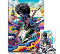 Puzzles 1000 pièces pour Adultes et Adolescents Puzzles de Guitariste psychédélique pour Adultes Design Dynamique et Unique Expérience de Puzzle relaxante et stimulante 38x26cm