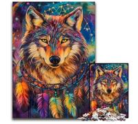 Puzzles 1000 pièces pour Adultes et Adolescents, Puzzles en Bois Attrape-rêves Loup, Jeux éducatifs, avec Affiche et fiche de Questions-réponses, pour Les 14 Ans et Plus, 50x75cm