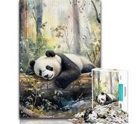 Puzzles 1000 pièces pour Adultes et Adolescents Puzzles Panda endormi en Automne, avec Affiche et fiche de Questions-réponses Assorties, pour Les Enfants de 14 Ans et Plus (Taille 75x50cm)