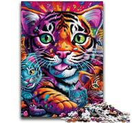 Puzzles 1000 pièces pour Adultes et Adolescents Puzzles psychédéliques d'animaux Tigres, idéaux comme Cadeaux pour Toute la Famille Convient pour Et 14 38x26cm