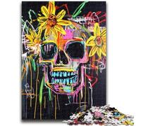 Puzzles 1000 pièces pour Adultes et Adolescents, Style Basquiat, Fleurs et crânes, Jeu Stimulant, idéal comme Cadeau pour Toute la Famille, 50x75cm