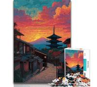 Puzzles 1000 pièces pour Adultes et Adolescents Style Japonais Temple Anti-Stress défi Difficile Cadeaux du Père Noël Secret 75x50cm