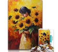 Puzzles 1000 pièces pour Adultes et Adolescents Tournesols dans Un Vase Puzzle 1000 pièces, avec Affiche Assortie et Feuille de Questions pour Les 14 Ans et Plus 26x38cm