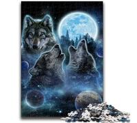 Puzzles 1000 pièces pour Adultes et Adolescents, Trois Loups et Pleine Lune, Jouets éducatifs, Anti-Stress, Collection d'artistes, Beaux-Arts, 50x75cm