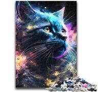 Puzzles 1000 pièces pour Adultes et Adolescents, Univers Animalier, Chat Noir, Anti-Stress, défi Difficile avec Affiche et fiche de Questions-réponses Assorties, 26x38cm