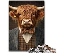 Puzzles 1000 pièces pour Adultes et Adolescents, Vaches des Highlands en Costume, Jouets éducatifs, Jeux Anti-Stress, Collection d'artistes, Beaux-Arts 26x38cm