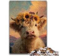 Puzzles 1000 pièces pour Adultes et Adolescents Vaches des Highlands et tournesols Jouets éducatifs Jeux Anti-Stress Collection d'artistes, Beaux-Arts 26x38cm