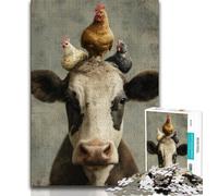 Puzzles 1000 pièces pour Adultes et Adolescents Vaches et Poules, Jeu Stimulant, idéal comme Cadeau pour Toute la Famille (75x50cm)