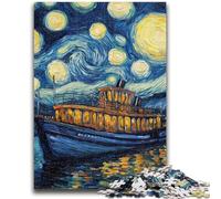 Puzzles 1000 pièces pour Adultes et Adolescents Van Gogh Ciel Nocturne Anti-Stress Défi Difficile avec Affiche Assortie et Feuille de Questions 26x38cm