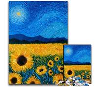 Puzzles 1000 pièces pour Adultes et Adolescents, Van Gogh, Tournesols la Nuit, Puzzles en Carton, Jeux éducatifs, avec Affiche et fiche de Questions-réponses, pour Les 14 Ans et Plus, 26x38cm