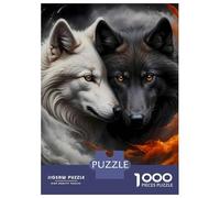 Puzzles 1000 Pièces pour Adultes Et Adolescents White and Black Wolves Puzzles Anti-Stress, Décoration Intérieure, Cadeaux Uniques d'anniversaire Et De Noël 70x50cm/1000pcs