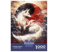 Puzzles 1000 Pièces pour Adultes Et Adolescents White Kitsune Fox Yin Yang Puzzles Anti-Stress, Décoration Intérieure, Cadeaux Uniques d'anniversaire Et De Noël 38x26cm/1000pcs
