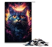 Puzzles 1000 pièces pour Adultes étranges Petits Chats Noirs psychédéliques Cadeaux d'anniversaire pour Adolescents de 14 Ans et Plus 75 x 50 cm