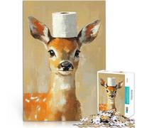 Puzzles 1000 pièces pour Adultes Faon avec Chapeau en Papier Toilette Jeux Amusants Décoration d'intérieur et Cadeaux Uniques 52x38cm