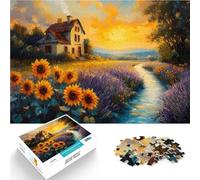 Puzzles 1000 pièces pour Adultes Ferme au Coucher du Soleil avec Champ de Lavande Casse-tête pour Idées Cadeaux 52x38cm