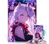 Puzzles 1000 pièces pour Adultes Fille au Masque de Renard Serein Analyse et logique avec Affiche et Feuille de Questions correspondantes 75x50cm