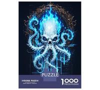 Puzzles 1000 Pièces pour Adultes Flaming Skull Octopus Digital Art Puzzles pour Adultes, Jouet, Décoration Murale, Amusant Et Humoristique, Idéal pour Stimuler Le Cerveau 38x26cm/1000pcs
