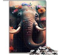 Puzzles 1000 pièces pour Adultes Fleur Éléphant en Bois, ce Qui en Fait Un Excellent Cadeau pour s'amuser en Famille 50x75cm Casse-tête, Jeu pour Adultes, activité familiale Interactive