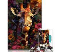 Puzzles 1000 pièces pour Adultes Fleur Girafe, Jouet éducatif Anti-Stress, Chaque pièce est Unique - Jeu Familial Stimulant et Amusant adapté aux Personnes de 14 à 38cm