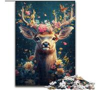 Puzzles 1000 pièces pour Adultes Fleurs et Cerfs, adaptés aux Personnes de 14 Ans et Plus Jeux éducatifs Cadeaux du Père Noël Secret 50x75cm