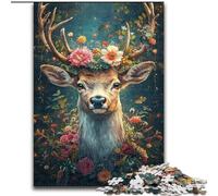 Puzzles 1000 pièces pour Adultes Fleurs et Cerfs Puzzles pour Adultes 1000 pièces Idéal Cadeau de Vacances ou d'anniversaire, Jouet de Jeu de fête (Taille 50x75cm)