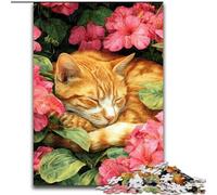 Puzzles 1000 pièces pour Adultes Fleurs et Chat Orange, Jouets éducatifs, Jeux Anti-Stress, renforce l'amour Entre Couples (Taille 26x38cm)