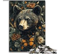 Puzzles 1000 pièces pour Adultes Fleurs Papillon Ours Brun Puzzles impossibles pour Adultes Décoration d'intérieur et Jeu Familial interactif, (Taille 50x75cm)