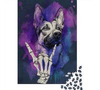 Puzzles 1000 Pièces pour Adultes German Shepherd Skeleton Art Print Puzzles pour Adultes, Jeux De Détente, Cadeaux pour Femmes, Cadeaux d'anniversaire Et De Noël Uniques 38x26cm/1000pcs