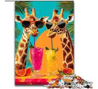 Puzzles 1000 pièces pour Adultes - Girafe Buvant Un Verre, Aide Le Cerveau à s'exercer Jouets addictifs pour cultiver la Patience et améliorer la mémoire (Taille 50x75cm)