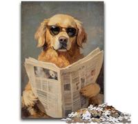 Puzzles 1000 pièces pour Adultes Golden Retriever lisant Un Journal pour Les 14 Ans et Plus Jeux Amusants Activités Amusantes à la Maison, Cadeaux d'anniversaire, Cadeaux de Voyage 50x75cm