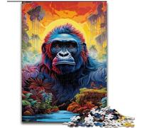 Puzzles 1000 pièces pour Adultes Gorilles colorés Puzzles en Bois Taille 50x75cm Casse-tête Stimulant pour Les Adolescents, Jeu interactif Amusant en Famille