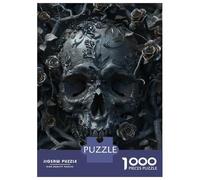 Puzzles 1000 Pièces pour Adultes Gothic Skull with Roses Puzzle Adulte, Jeu De Réflexion, Une Œuvre d'art, Activités Amusantes À La Maison, 38x26cm/1000pcs