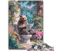 Puzzles 1000 pièces pour Adultes Grizzly Bear sur Les Toilettes 1000 pièces pour Adolescents, avec Affiche et fiche de Questions-réponses pour Les 14 Ans et Plus (38x26cm)