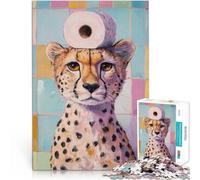 Puzzles 1000 pièces pour Adultes Guépard avec du Papier Toilette Jouets éducatifs d'apprentissage Jeu de défi Unique 38x26cm