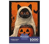 Puzzles 1000 Pièces pour Adultes Halloween Cat Ghost Puzzles pour Adultes - Jeux De Construction - Décoration Intérieure - Stimule Le Cerveau 38x26cm/1000pcs