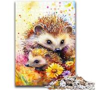 Puzzles 1000 pièces pour Adultes Hérisson Aquarelle 1000 pièces pour Adolescents, avec Affiche et fiche de Questions-réponses pour Les 14 Ans et Plus (50x75cm)