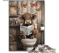 Puzzles 1000 pièces pour Adultes Highland Cow dans la Salle de Bain Puzzles 1000 pièces pour Adultes Jeu interactif Familial, Décoration d'intérieur DIY Défi cérébral Cadeau 50x75cm