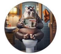 Puzzles 1000 pièces pour Adultes Hippo sur Les Toilettes Puzzles Ronds 1000 pièces pour Adultes pour Adolescents et Ados, pour Anniversaire et Vacances 67,5 x 67,5 cm