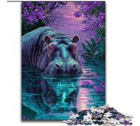 Puzzles 1000 pièces pour Adultes Hippopotame de la Jungle en Bois,ce Qui en Fait Un Excellent Cadeau pour s'amuser en Famille 50X75CM pour Les Vacances,Les Anniversaires et Les soirées de Jeux