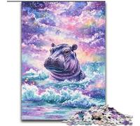Puzzles 1000 pièces pour Adultes Hippopotame de rêve en Bois, Jeu Familial interactif, Convient aux 14 Ans et Plus Taille 50X75CM Un pour Noël ou Un Anniversaire