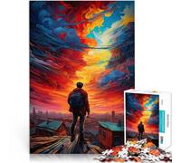 Puzzles 1000 pièces pour Adultes Homme sur Un Toit avec Un Ciel Abstrait Impossible Renforcer l'amour Entre Les Couples 38x26cm