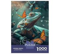 Puzzles 1000 Pièces pour Adultes Iguana with Butterflies in Amazon Rainforest Puzzle Adulte, Jouet, Décoration Murale, Décoration Intérieure, Idéal comme Cadeau pour Toute La Famille 38x26cm/1000pcs