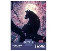 Puzzles 1000 Pièces pour Adultes Japanese Black Fox Kitsune Cat in Cherry Blossoms Adolescents Puzzles Jeux De Détente Cadeaux pour Femmes Cadeaux pour Amis Et Famille 52x38cm/1000pcs