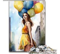 Puzzles 1000 pièces pour Adultes Joyful Girl Art Print Puzzles en Carton Taille 26x38cm Parfait pour Halloween, Noël, Cadeau d'anniversaire