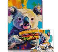 Puzzles 1000 pièces pour Adultes, Koala Mangeant Un Hamburger, Jeux éducatifs, décoration d'intérieur, Cadeaux Uniques (75x50cm)