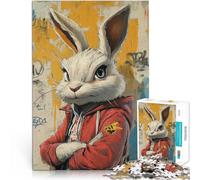 Puzzles 1000 pièces pour Adultes Lapin Cool avec Un Sweat à Capuche Rouge Fait de Bois Convient aux 14 Ans et Plus Jouet éducatif Anti-Stress Cadeau d'anniversaire, Cadeaux, Art Mural。