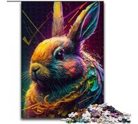 Puzzles 1000 pièces pour Adultes Lapin de Pâques coloré en Bois, Jeu Familial interactif, Convient aux 14 Ans et Plus 50x75cm Un pour Noël ou Un Anniversaire