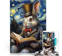 Puzzles 1000 pièces pour Adultes “Lapin lisant sous la Nuit étoilée” Fait de Bois，pour Les 14 Ans et Plus Décoration d'art pour la Maison Offrir en Cadeau à Toute la Famille。Taille：50x75cm